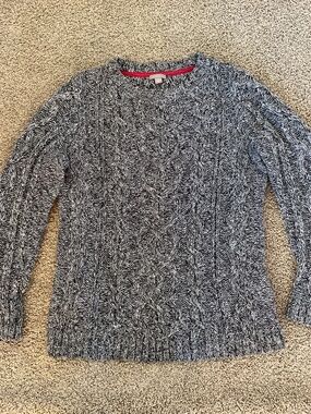 J. Jill Black and Grey Marbled Cable Knit Crew Neck Sweater Size Medium